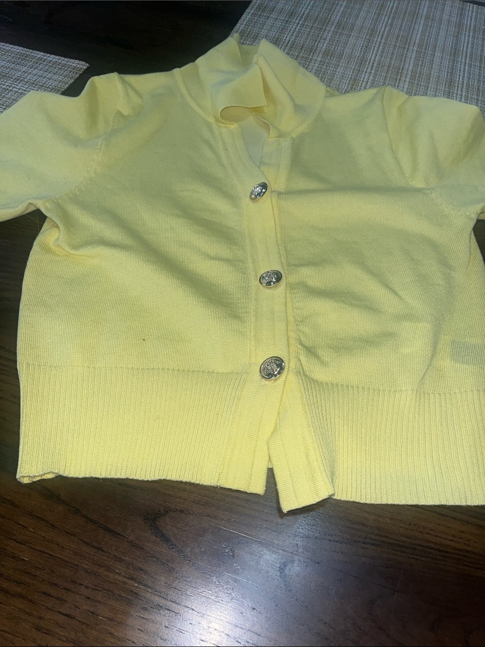 SHEIN Yellow Short Sleeve Button-Up Cardigan